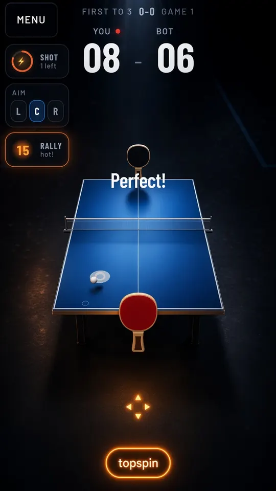 Perfect hit on the sweet spot of the table tennis bat
